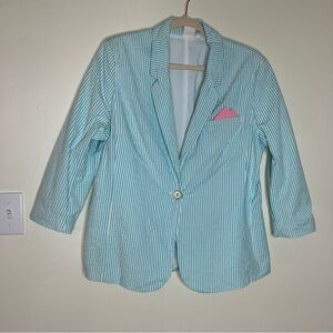 Rafaella women’s blue seersucker blazer jacket XL
